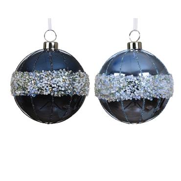 Decoris Royal Blue Glitter Bauble 8cm 2 Ast