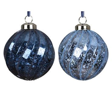 Decoris Royal Blue Swirl Bauble 8cm 2 Col Ast