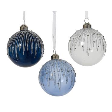 Decoris Glass 2 Tone Glitter Bauble 8cm 3 Ast