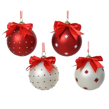 Merry & Sweet Glass Bauble Red Bow 8cm Asst