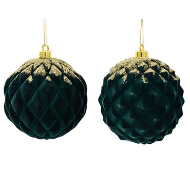 Decoris Emerald Green Velvet Bauble 8cm 2 Ast