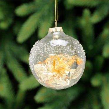 Clear Glass Bauble With Gold Flakes 8cm