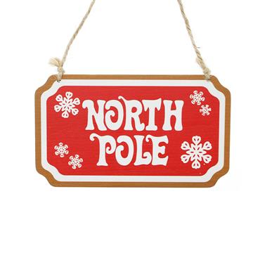 Red North Pole Wooden Sign 15cm