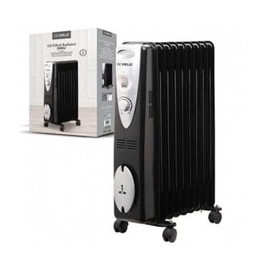 DeVille Prem 9 Fin Oil Filled Rad Black 2Kw