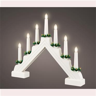 7 LIGHT WHITE WOOD CANDLEBRIDGE