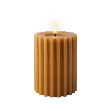Led Candle Carved Wax Mustard 12.3cm