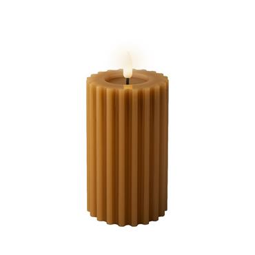 Led Candle Carved Wax Mustard 14.8cm