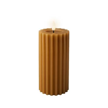 Led Candle Carved Wax Mustard 17.3cm