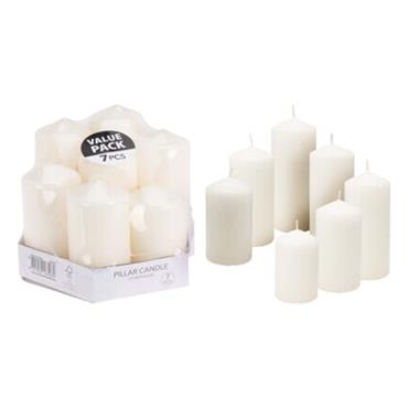 CANDLE PILLAR SET WHITE 7PCS