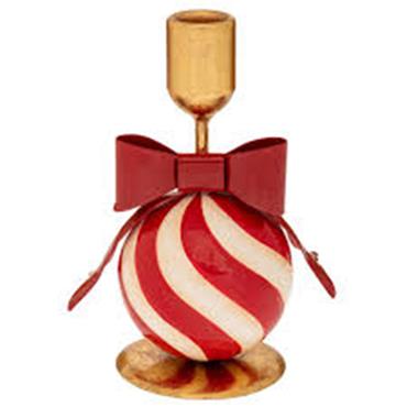 Candy Cane Gold Metal Candle Holder 16.7cm