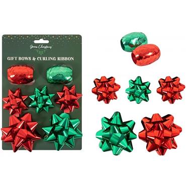 Foil Gift Bows & Curling Ribbon Red/Green
