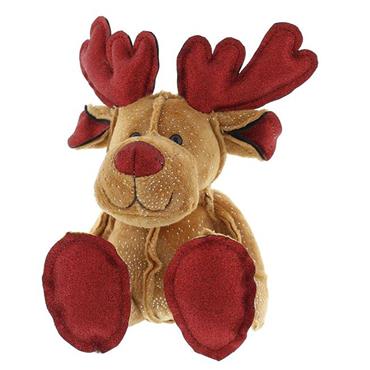 Plush Brown Reindeer Red Antlers 17cm
