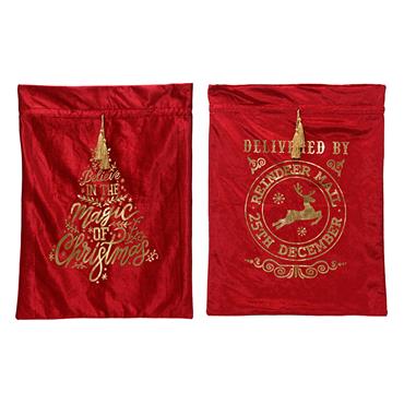 Reindeer Mail Royal Red Velvet Sack 80cm Ast
