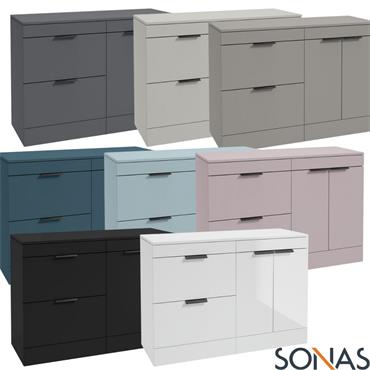 STOCKHOLM Floorstanding 120cm Two Drawer/Two Door Countertop Vanity Unit Matt Black Handles