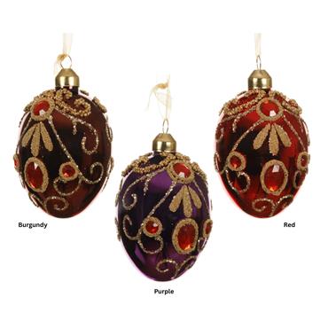 GLASS EGG ORNAMENT WITH GLITTER BEADS
