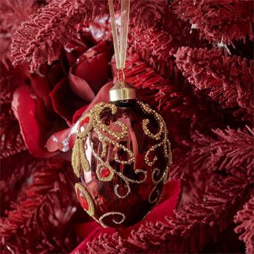 GLASS EGG ORNAMENT WITH GLITTER BEADS