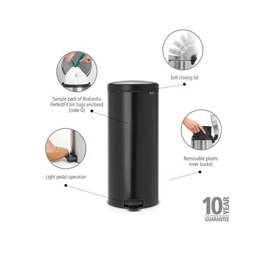 BRABANTIA NEWICON 30LT PEDAL BIN MATT BLACK