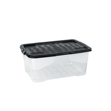 42L  CURVED STORAGE BOX CLEAR WITH BLACK LID