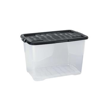 65L  CURVED STORAGE BOX CLEAR WITH BLACK LID