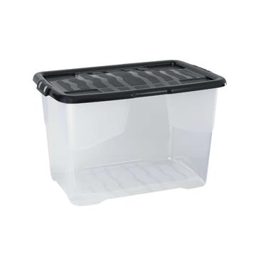 80L  CURVED STORAGE BOX CLEAR WITH BLACK LID
