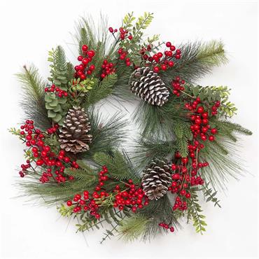 75CM RED BERRY AND PINE CONE CHRISTMAS WREATH