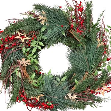 50CM WREATH 50CM WITH BERRIES AND STARS