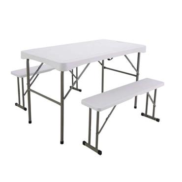 FOLDING TABLE WITH 2 BENCHES WHITE