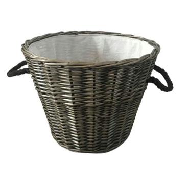 WICKER BASKET ROUND GREY GLOSS