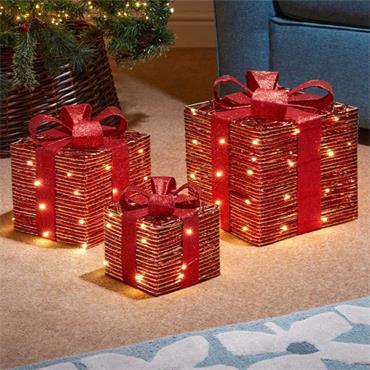 REDGOLD BRAID FAUX GIFT BOXES SET OF 3