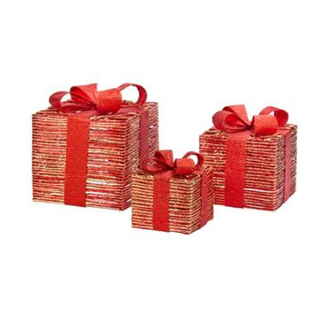 REDGOLD BRAID FAUX GIFT BOXES SET OF 3