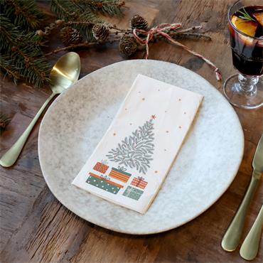 CREAM NAPKIN WITH CHRISTMAS TREE DESIGN