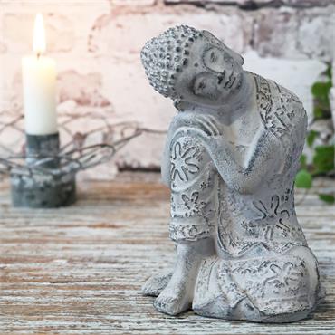BUDDHA SEATED FRENCH GREY H14CM