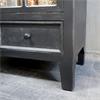 ANTIQUE BLACK DISPLAY CABINET WITH GLASS DOORS AND DRAW