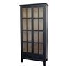 ANTIQUE BLACK DISPLAY CABINET WITH GLASS DOORS AND DRAW