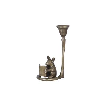 MOUSE ANTIQUE BRASS CANDLE HOLDER