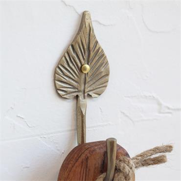 ANTIQUE BRASS HOOK WITH LEAF DETAIL