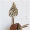 ANTIQUE BRASS HOOK WITH LEAF DETAIL