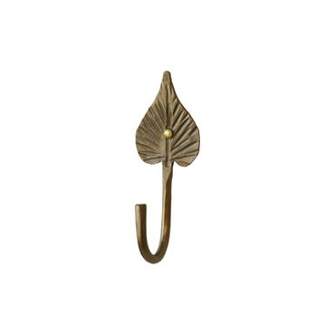 ANTIQUE BRASS HOOK WITH LEAF DETAIL