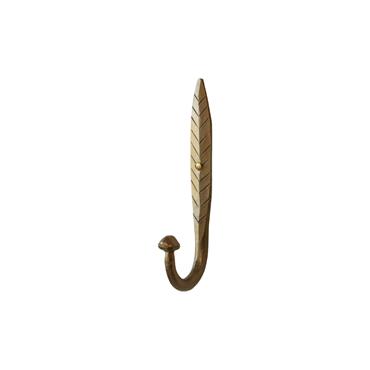 ANTIQUE BRASS SLIM HOOK WITH LEAF DETAIL