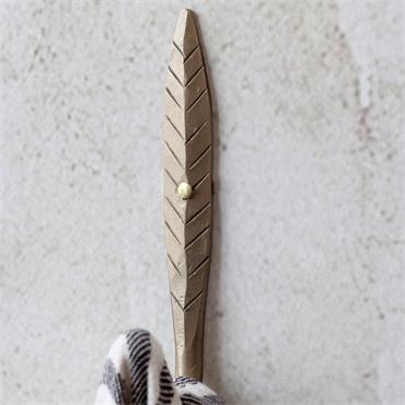 ANTIQUE BRASS SLIM HOOK WITH LEAF DETAIL