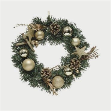 DECO SILVER WREATH WITH BAUBLES AND STARS