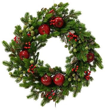 DECO APPLE WREATH GREEN FRUIT& RED BERRY 40CM