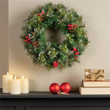 IPSWICH SNOWY BERRIES INDOOR WREATH 50CM