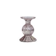 TAUPE GLASS CANDLESTICK WITH PEARL EDGE H14CM