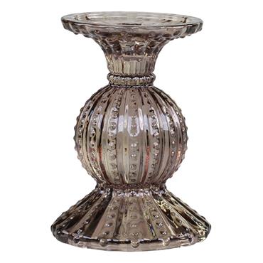 GLASS CANDLESTICK WITH PEARL EDGE H14CM