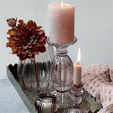 TAUPE GLASS CANDLESTICK WITH PEARL EDGE H19CM