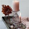 TAUPE GLASS CANDLESTICK WITH PEARL EDGE H19CM