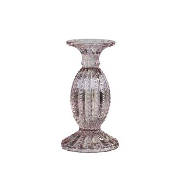 TAUPE GLASS CANDLESTICK WITH PEARL EDGE H19CM