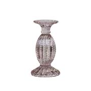 TAUPE GLASS CANDLESTICK WITH PEARL EDGE H19CM