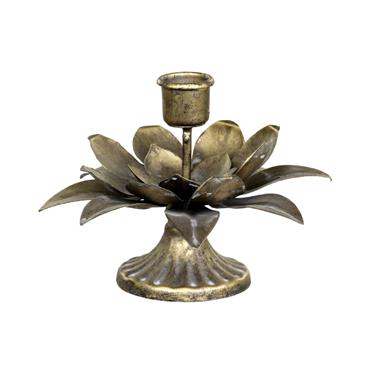 ANTIQUE BRASS FLOWER CANDLESTICK ON FOOT